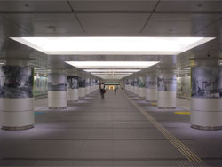 An underground concourse in Tokyo Station turned into a gallery