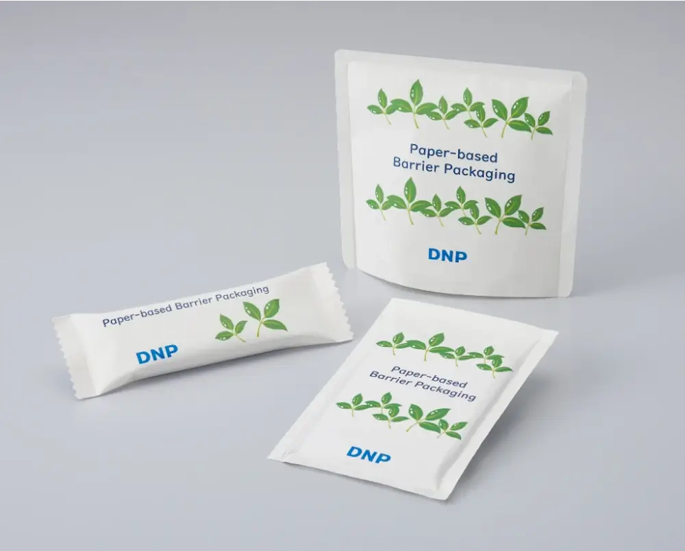 紙製ハイバリアモノマテリアルシートを使用したパッケージ