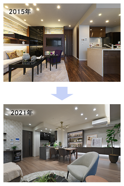 2015年と2021年でのダーク系カラーの変化