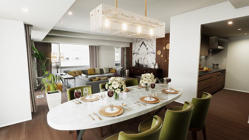 VRモデルルームでは設備の細部、仕上げの高級感や質感を本物のように確認