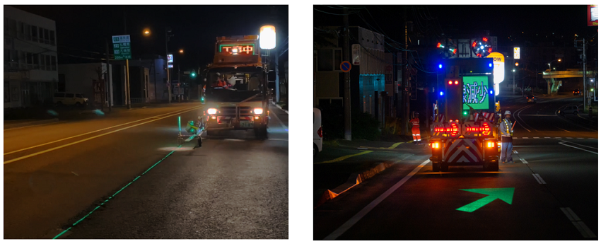 北海道技建様が2022年4～8月に実施した札幌市の道路区画線整備にて、「DNP高視認性パターンライト」をご使用いただきました。