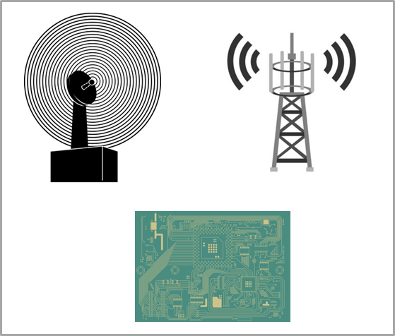 DNP高周波対応マイクロエッチング銅箔の活用事例を示すイラスト。 5G基地局や高周波通信機器向けプリント基板に活用できます。