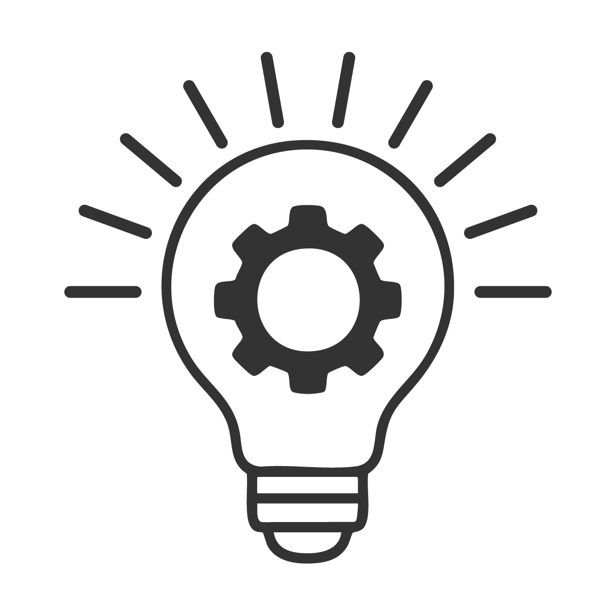 電球の中に歯車を配置した、発想や改善を表すシンプルなアイコン