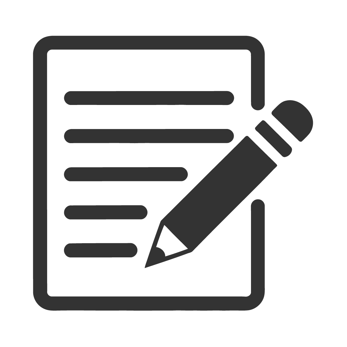 用紙の上に鉛筆を重ねた、記入や作成を表すシンプルなアイコン