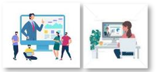 オンライン研修や運営支援のイラストとサポート体制を示す図版