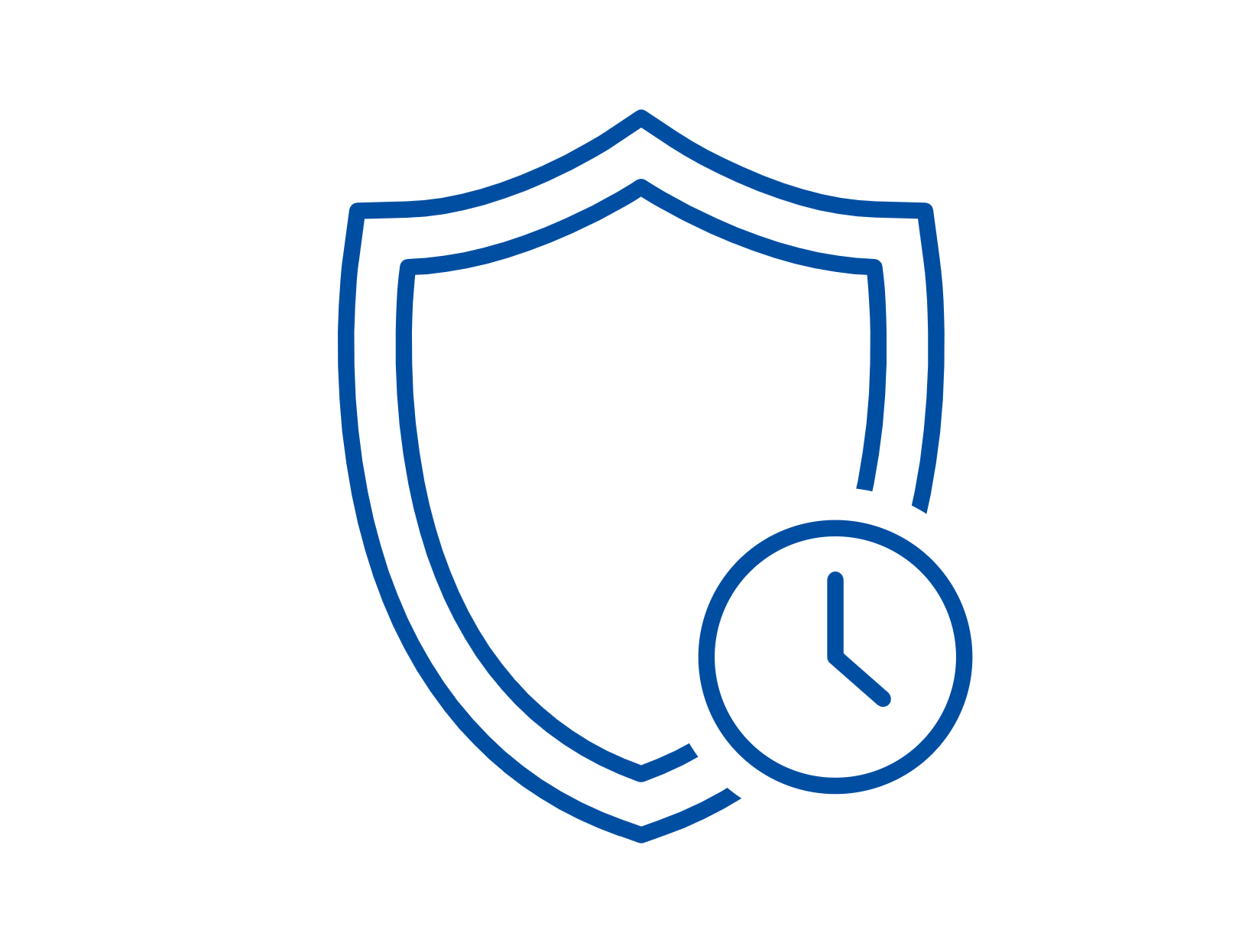 スポット・BCP委託をイメージした、盾と時計のアイコン。設備更新時や繁忙期の限定的な活用、および災害・トラブル時のリスク分散（BCP対策）として受託包装を利用するパターンを示します。