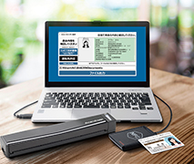 運転免許証・在留カード・特別永住者証明書・パスポート（旅券）・マイナンバーカード（個人番号カード）のICチップの確認により本人確認をサポートする、ID確認システムMOBILEの製品イメージです。