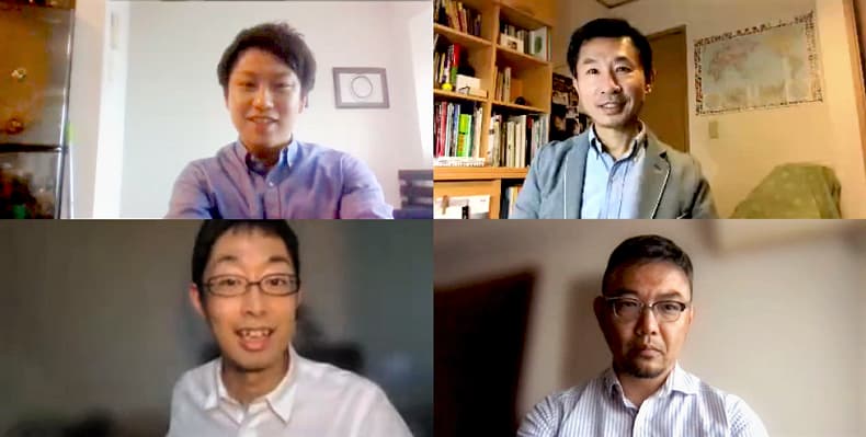 取材はWebでフィリピンと東京をつないで実施した。写真上段左が中嶋一将氏、上段右がDNPのモビリティ事業部の神戸。下段はDiscover DNP編集部。